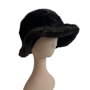 Sears Fashions‎ Vintage Faux Fur Bucket Hat Black Winter Warm Cozy Union made